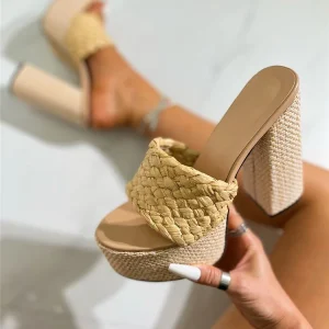 Casual Street Style Weave Fashion Platform Open Toe High Heels