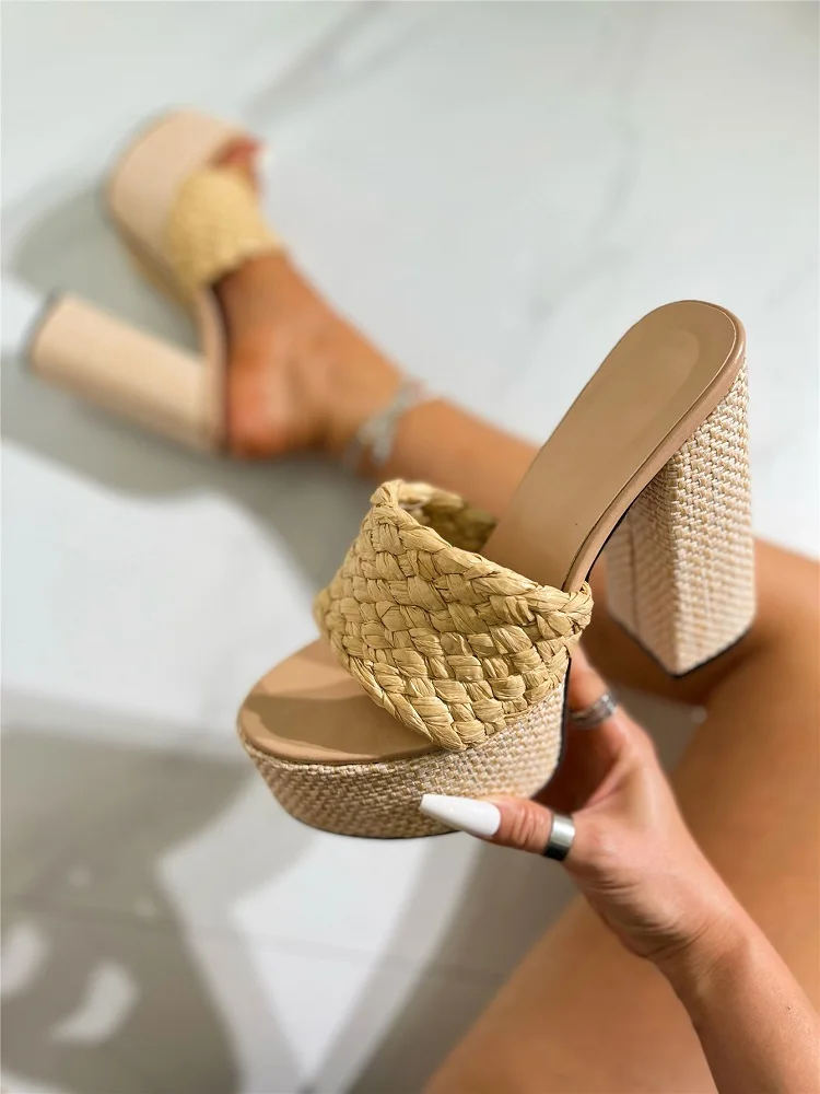 Casual Street Style Weave Fashion Platform Open Toe High Heels