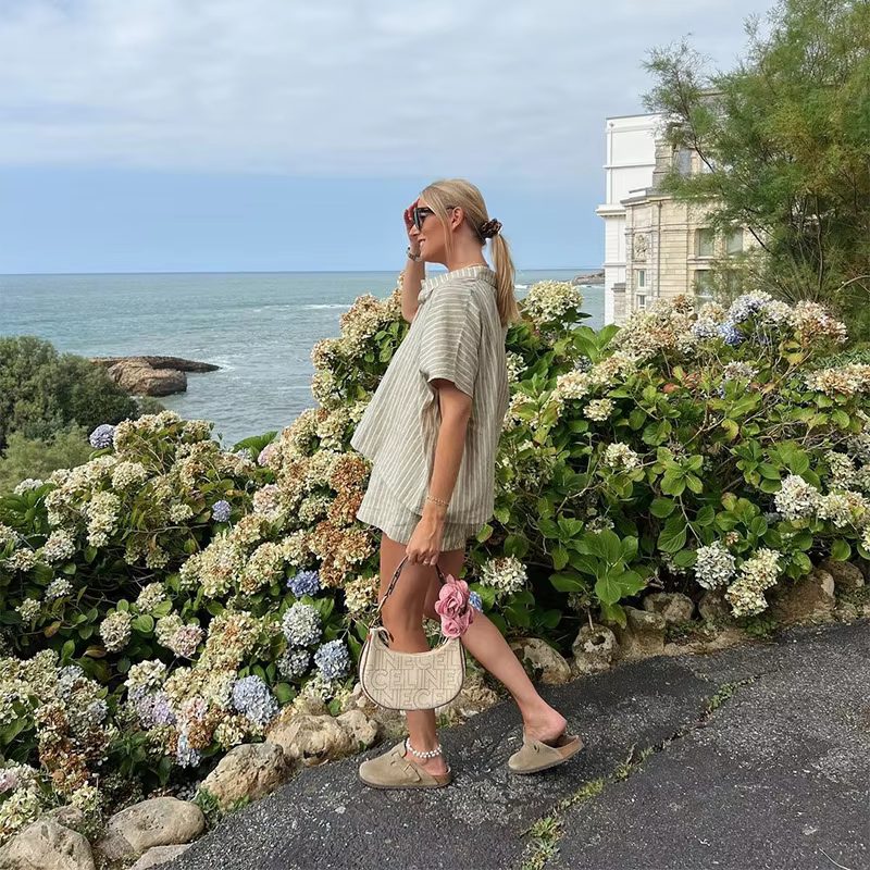 Casual Stripe Single Breasted Half Sleeve Shirts And Shorts Loose 2 Piece Set - Image 9