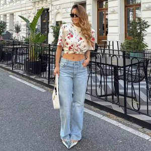 Casual Three-Dimensional Decoration Flower Print O-neck Short Sleeve T-shirt