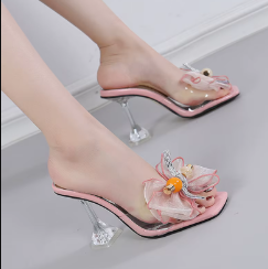 Casual Transparent Net Yarn Butterfly-knot Bowknot Heels - Image 10
