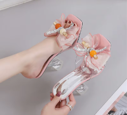 Casual Transparent Net Yarn Butterfly-knot Bowknot Heels - Image 11