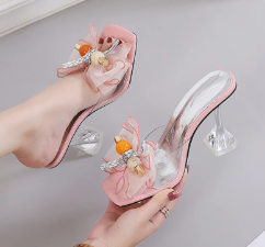 Casual Transparent Net Yarn Butterfly-knot Bowknot Heels - Image 12