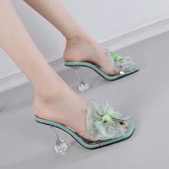 Casual Transparent Net Yarn Butterfly-knot Bowknot Heels