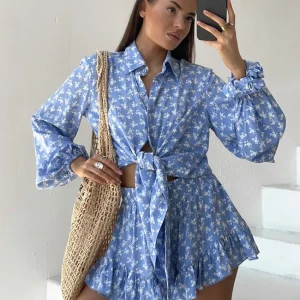 Casual Turn-Down Collar Sleepwear Long Sleeve Shirt And Pajamas Nightgowns