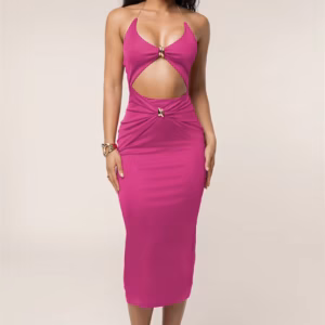 Casual V-Neck Cutout Off-shoulder Strapless Sleeveless Backless Bodycon Midi Dress