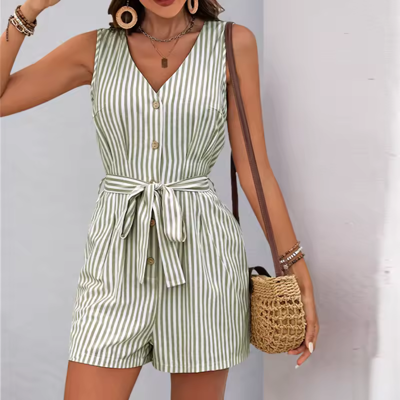 Casual Viscose Striped One-Piece Shorts Rompers And Playsuits - Image 7