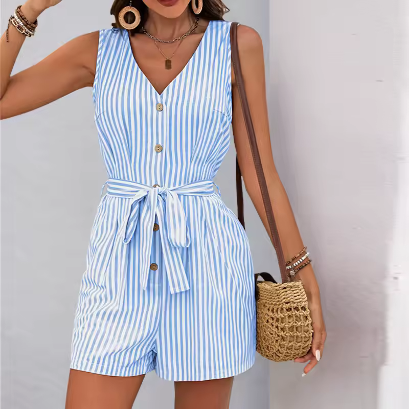Casual Viscose Striped One-Piece Shorts Rompers And Playsuits - Image 6