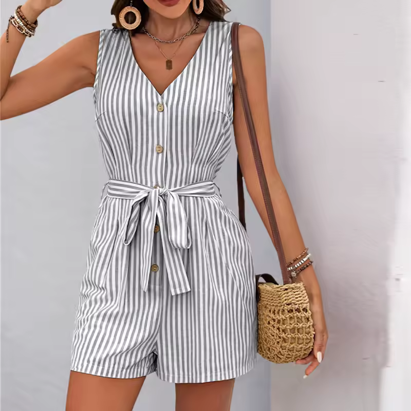 Casual Viscose Striped One-Piece Shorts Rompers And Playsuits - Image 10
