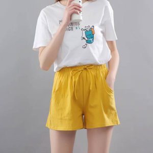 Casual Wide Leg Drawstring Cotton Elastic Waist Biker Shorts