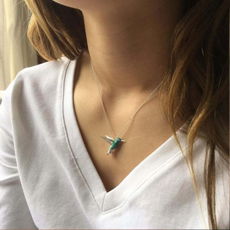 Trendy Exquisite Enamel Bird Pendant Clavicle Chain Necklace - Image 2