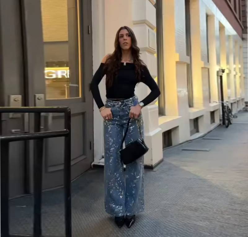 Chic Sequins Multiple Pockets High Waist Button Jean Streetwear - Image 7