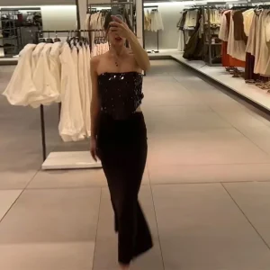 Chic Slash Neck Sleeveless Hollow Out Waist Solid Pullover Strapless Maxi Dresses 