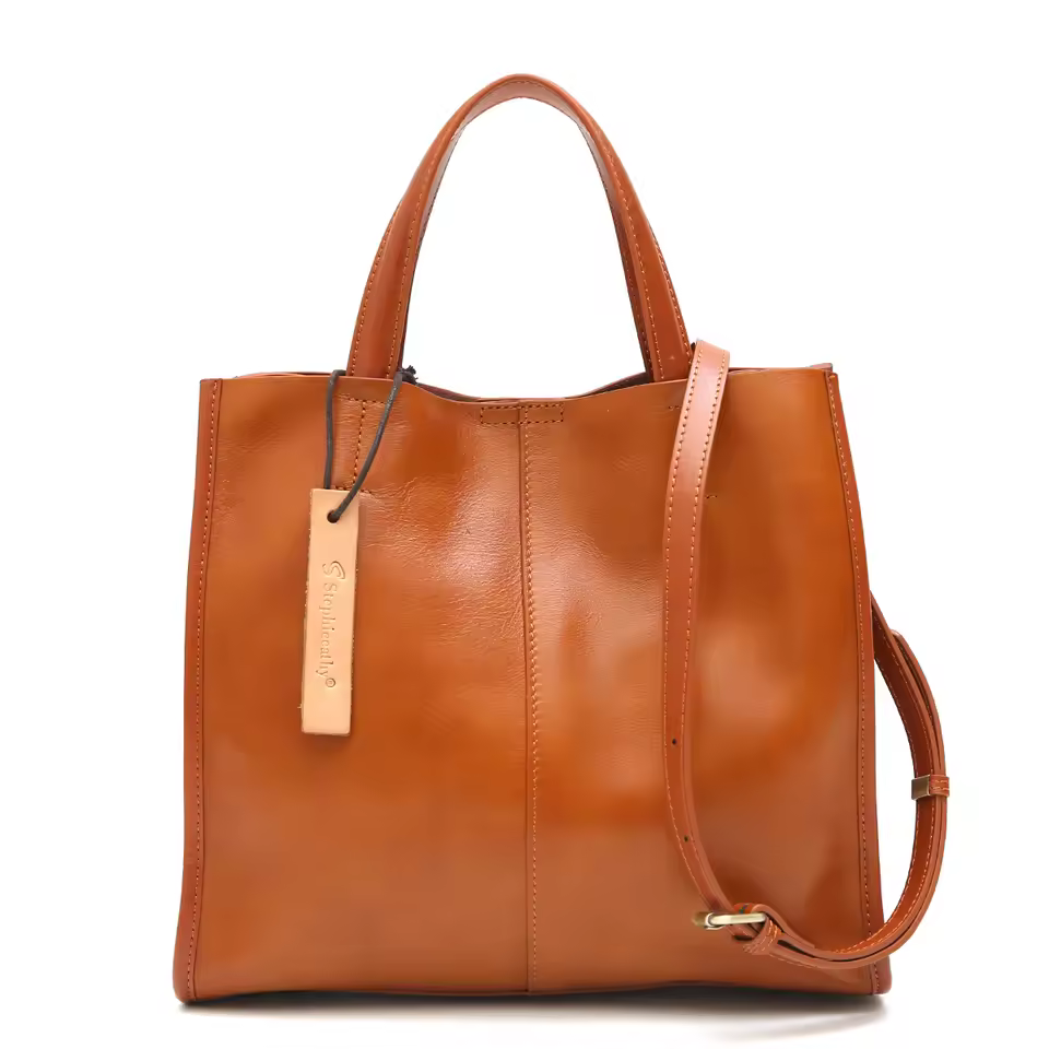 Classic Genuine Leather Tote Simple Vintage Top-handle Large Capacity Cross body Shoulder Handbag