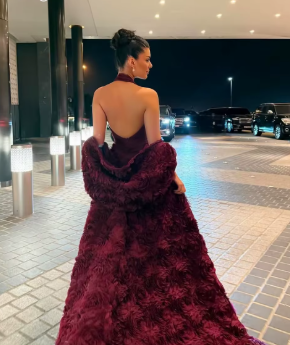 Classic Halter Backless 3D Flowers A Line Sleeveless Tulle Evening Maxi Dress - Image 3