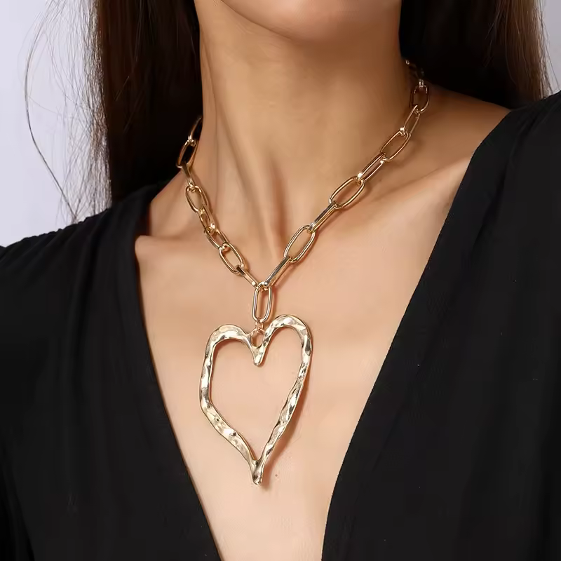 Classic Hollow Big Heart Ball Beads Anniversary Wedding Necklace - Image 2