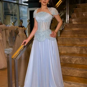 Classic Sequins Off The Shoulder Short Sleeve Lace Beading Evening Party Prom Maxi Dresses