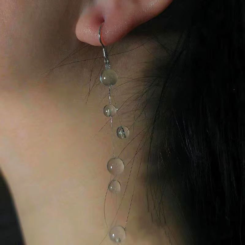 Clear Dewdrop Glass Zinc Alloy Droplet Tassel Earrings