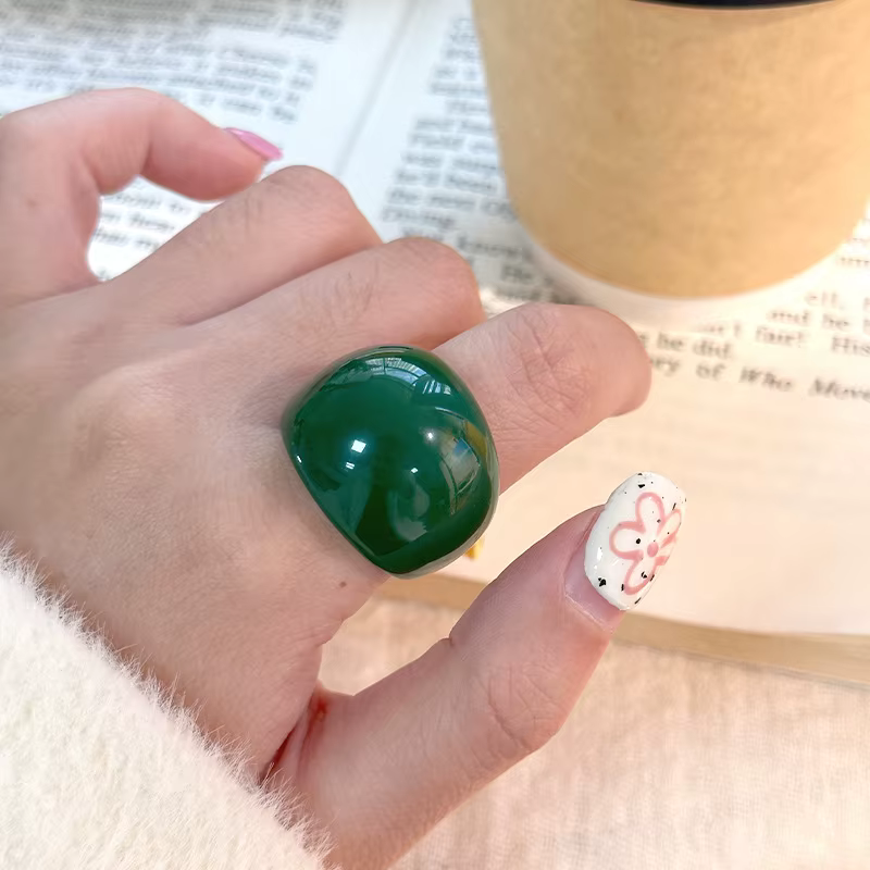 Resin Acrylic Chunky Charm Geometric Oval Round Knuckle Finger Rings