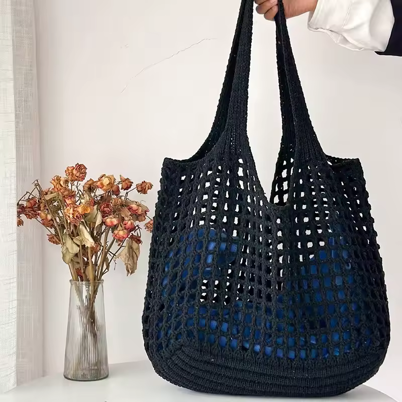 Crochet Tote Hollow Knitted Solid Color Simple Shopping Bag - Image 10