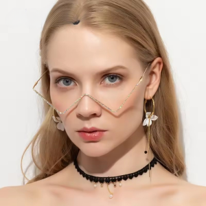 Crystal Line Alloy Frame Eyewear Punk Half Frame Glasses