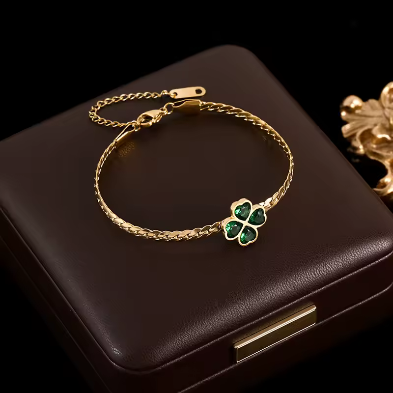 Crystal Stainless Steel Wrist Chain Waterproof Clover Bracelet