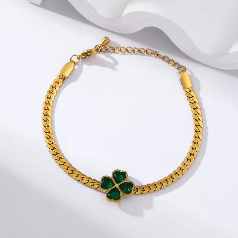 Crystal Stainless Steel Wrist Chain Waterproof Clover Bracelet - Image 4