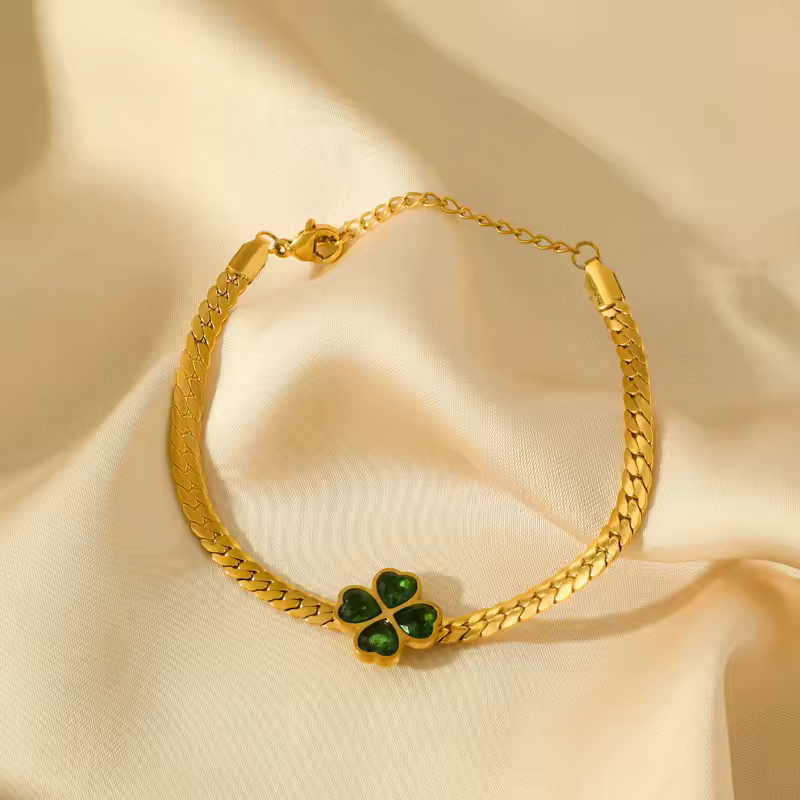 Crystal Stainless Steel Wrist Chain Waterproof Clover Bracelet - Image 5