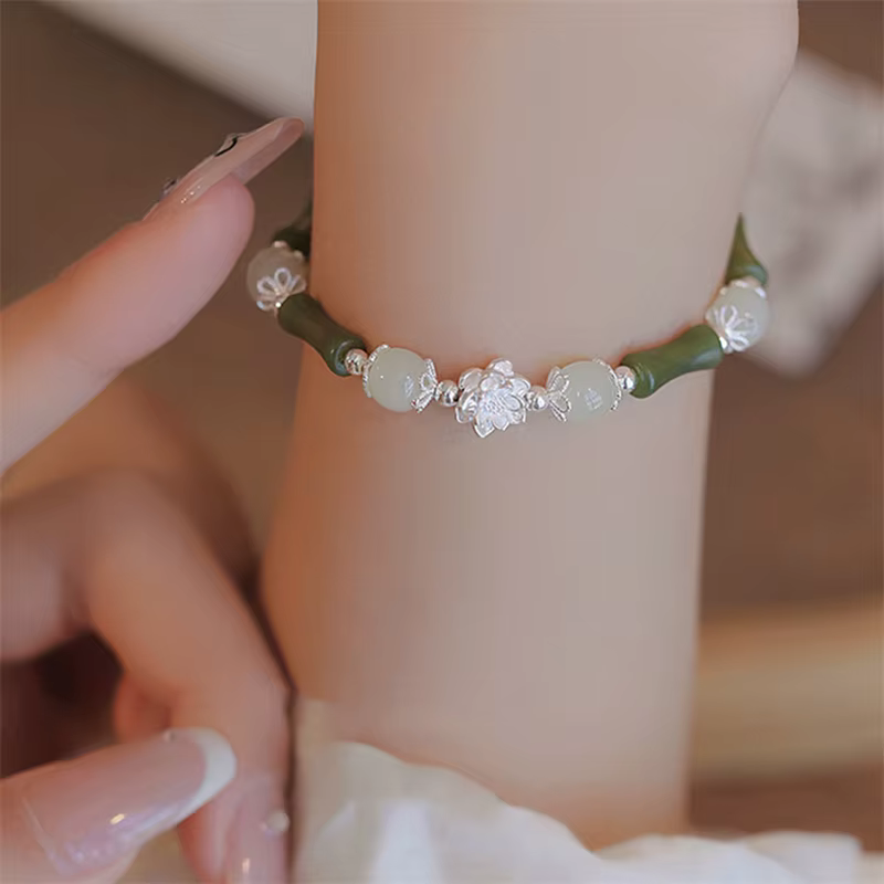Cute Bamboo Joint Charm Flower Pendant Beaded Bracelet