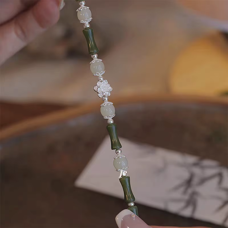 Cute Bamboo Joint Charm Flower Pendant Beaded Bracelet - Image 4