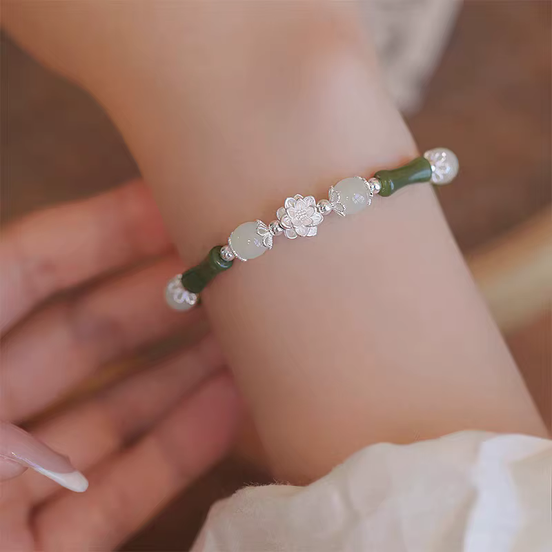 Cute Bamboo Joint Charm Flower Pendant Beaded Bracelet - Image 2