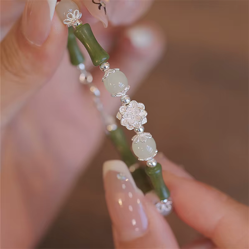 Cute Bamboo Joint Charm Flower Pendant Beaded Bracelet - Image 3