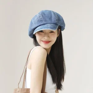Denim Fabric Octagonal Fashionable Versatile Artistic Painter Hat