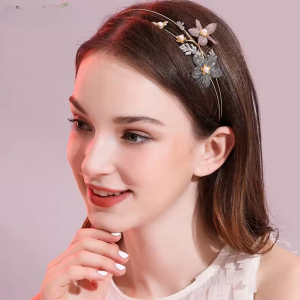Double-Layer Headband Metal Party Rhinestone Pearl Flower Hairband