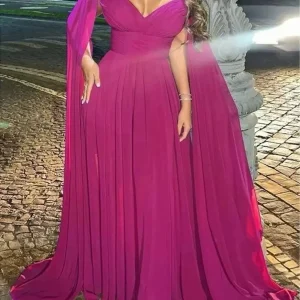 Elegant A-Line Sweetheart Neck Chiffon With Train Pleated Social Party Evening Dress