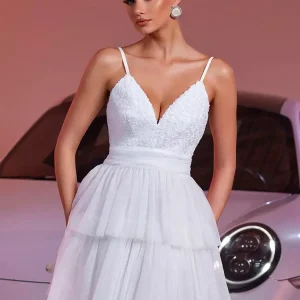 Elegant Adjustable Straps V-Neck With Flowers Design Layered Mini Slip Dress