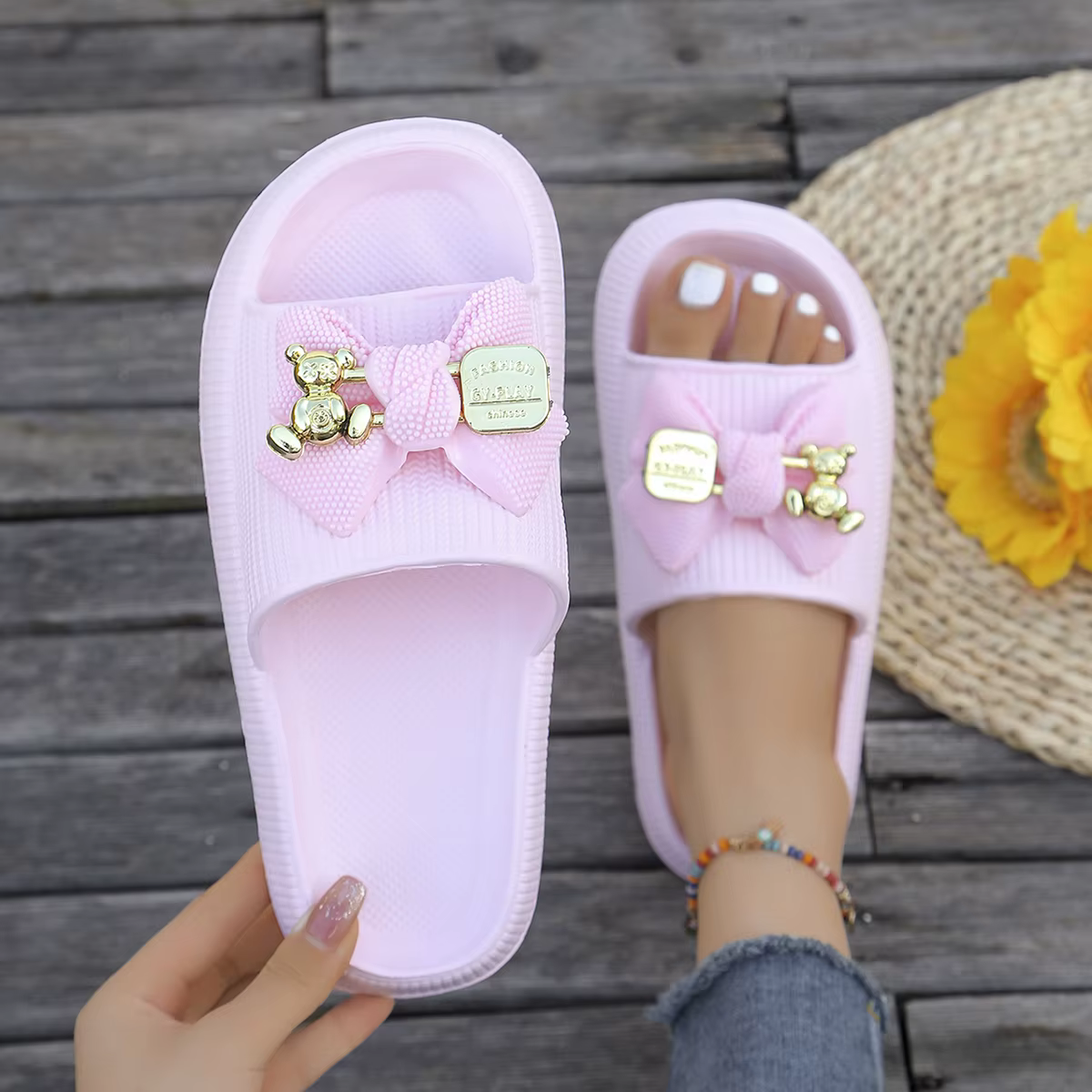 ElegaAdorable Metallic Bear Bow Decor Slip-On slippers - Image 12