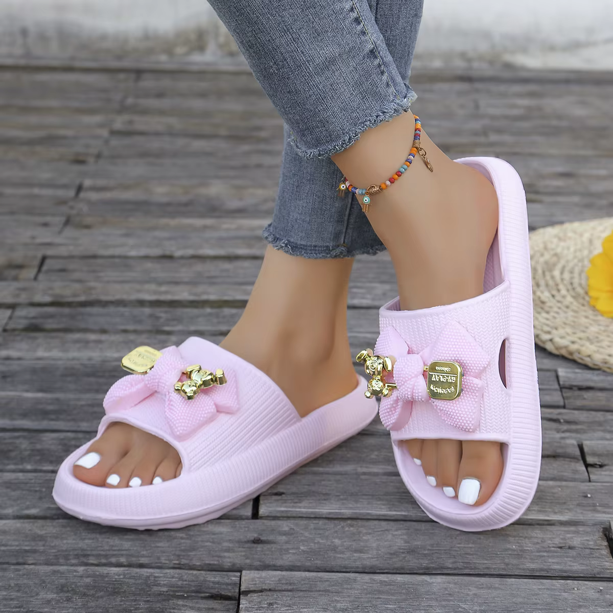 ElegaAdorable Metallic Bear Bow Decor Slip-On slippers - Image 14