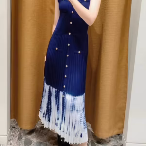 Elegant Advanced Design Knitted Unique Gradient Tie Dyeing Maxi Dress