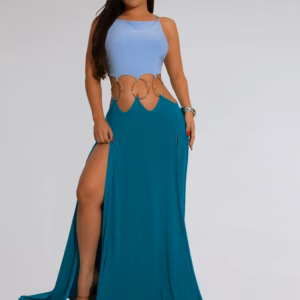 Elegant Backless Bandage Holiday Hollow Out O-Rings Metal Long Maxi Dresses