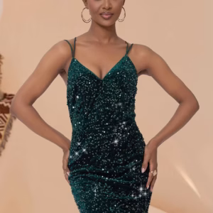 Elegant Backless Spaghetti Strap Sequin Mini Bodycon Dresses