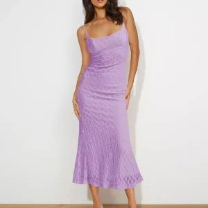 Elegant Backless Spaghetti Straps Sleeveless Lace Midi Dress