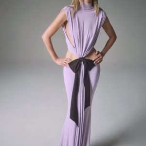 Elegant Backless Waistless High Stretch Black Lace-Up Pleated Sleeveless Maxi Dress