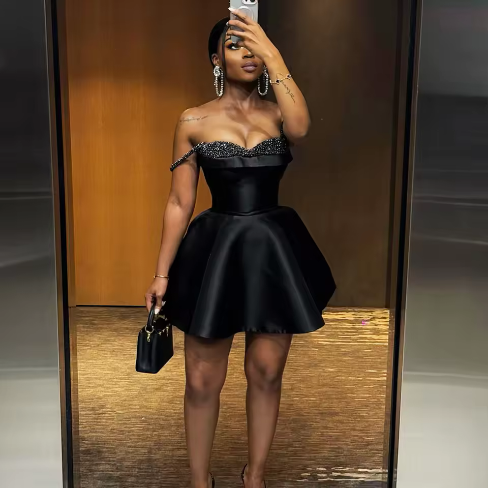 Elegant Beading Sweet Heart Beads Backless Night Club Dating Cocktail Mini Dress