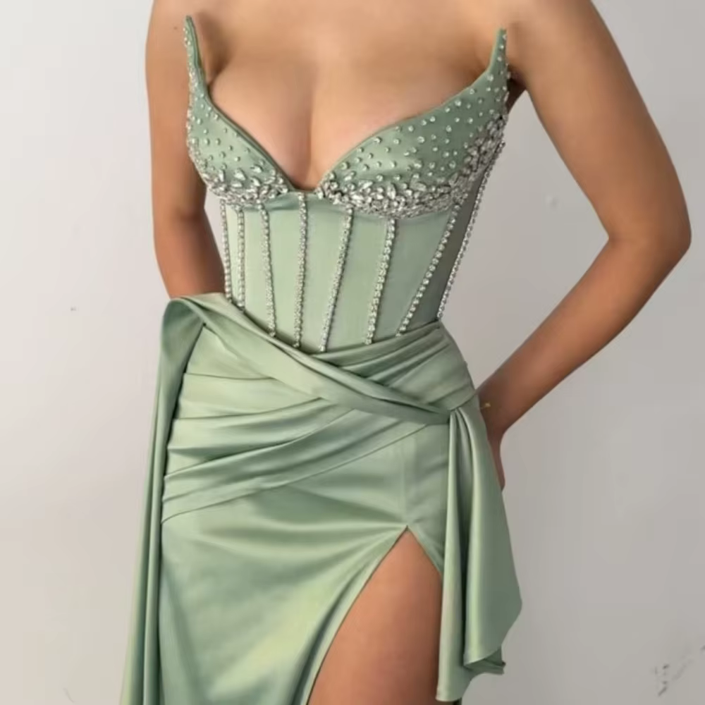 Elegant Bella Customized Glitter Side Slit robes de soirée Strapless Sleeveless Trailing Party Maxi Dresses - Image 3