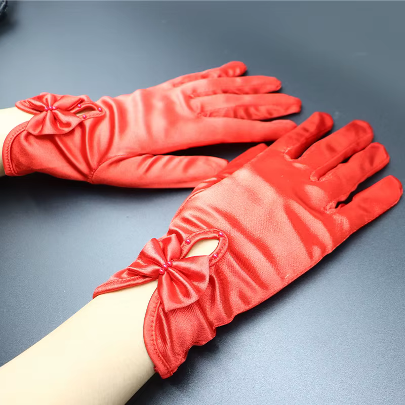 Elegant Bow Short Satin Elastic Sunscreen Gloves