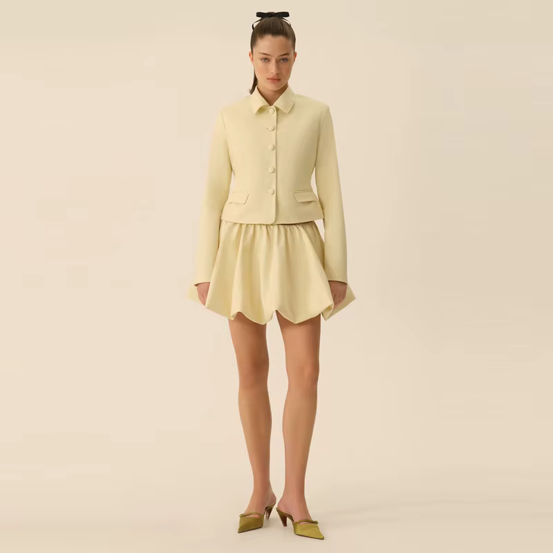 Elegant Bud Full Sleeve Single Breasted Jacket High Waist Mini Skirt Set