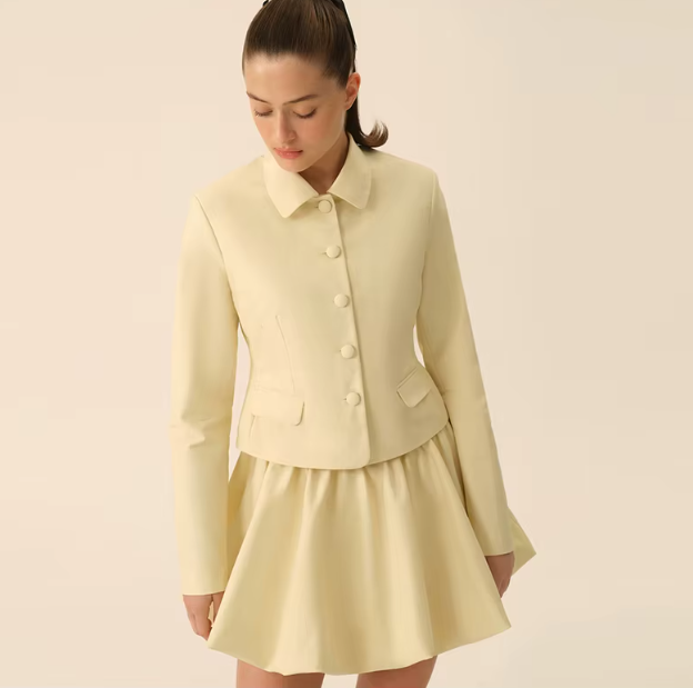 Elegant Bud Full Sleeve Single Breasted Jacket High Waist Mini Skirt Set - Image 3
