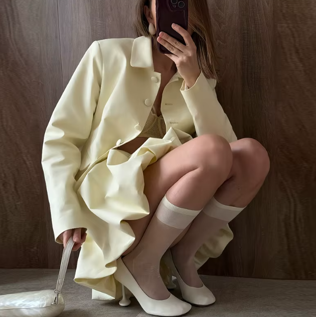 Elegant Bud Full Sleeve Single Breasted Jacket High Waist Mini Skirt Set - Image 9