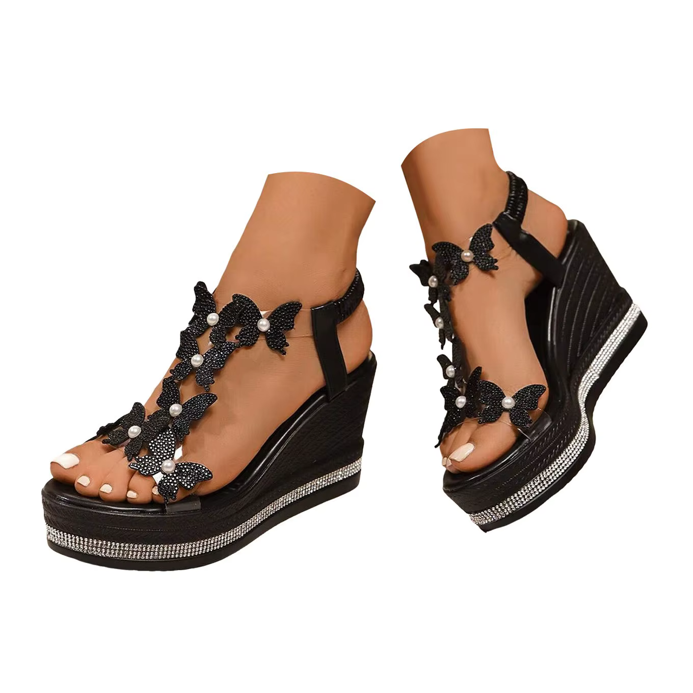 Elegant Butterfly Decoration Rhinestones Popular Among Toe Sandals